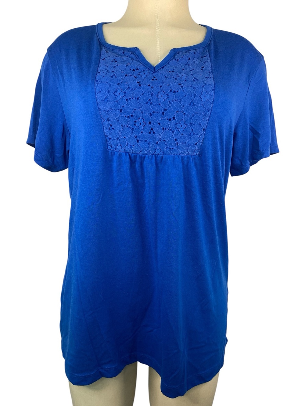 Riders by Lee Women's Blue Lace Yoke Short Sleeve Top Large